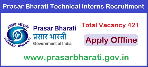 Prasar Bharati Technical Interns Recruitment 2025 Apply Offline For 421 Post