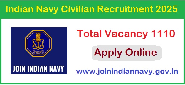 Indian Navy Civilian Group B & C Recruitment 2025 Apply Online For 1110 Post